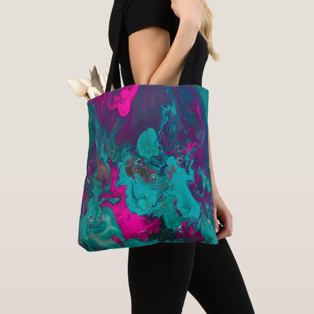 Queen's Potion Magenta & Teal Abstract Smoke Cloud Tote Bag (Close Up)