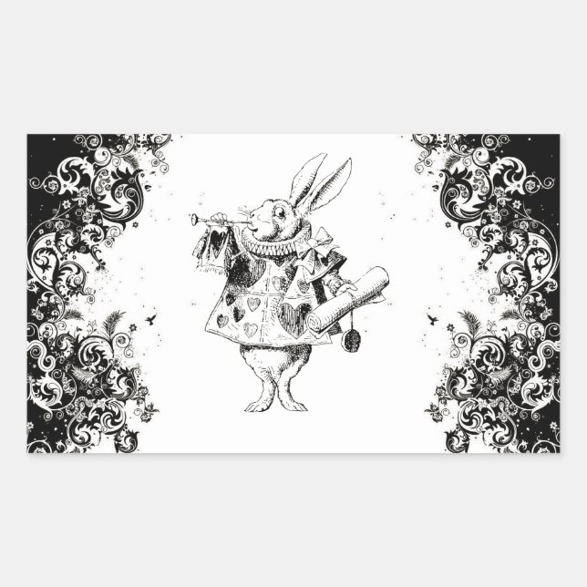 Queen's Rabbit - Vintage Alice Swirls Collection Rectangular Sticker (Front)