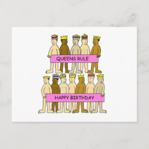 Queens Rule Cartoon Men Wearing Crowns Postcard