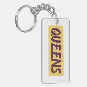 Queens Text Base Design on Yellow Background Key Ring