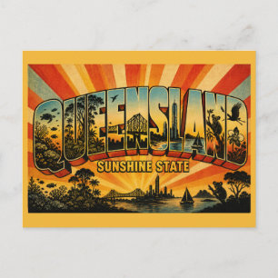 Queensland Australia Sunshine State Vintage Art Postcard