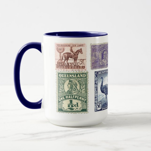 Queensland, Australia vintage postage stamps mug (Left)