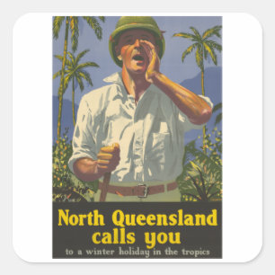Queensland Calls You - Australia - Vintage Travel Square Sticker