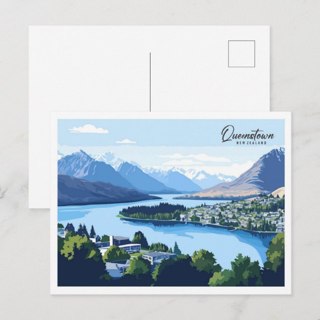 Queenstown New Zealand Illustration Travel Postcard (Front/Back)