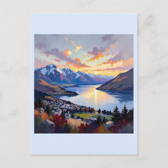 Queenstown - New Zealand - Lake Wakatipu Sunset Postcard (Front)