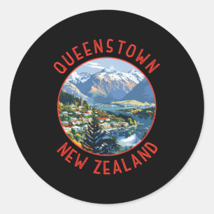 Queenstown New Zealand Retro Distressed Circle Classic Round Sticker