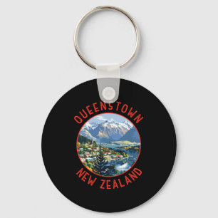 Queenstown New Zealand Retro Distressed Circle  Key Ring