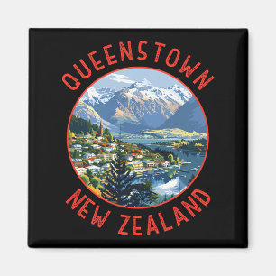 Queenstown New Zealand Retro Distressed Circle  Magnet