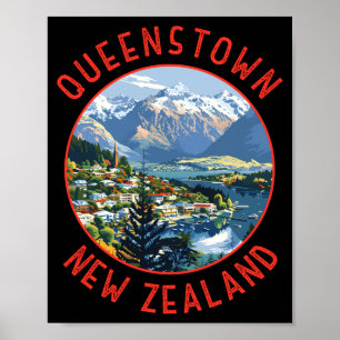Queenstown New Zealand Retro Distressed Circle Poster