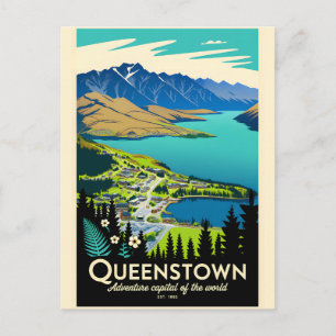 Queenstown New Zealand Retro Travel Poster Art Holiday Postcard