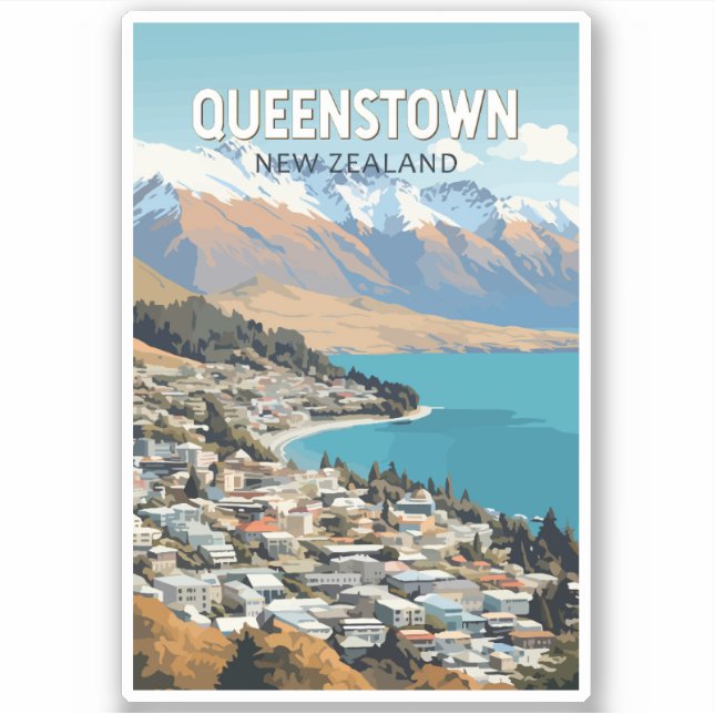 Queenstown New Zealand Travel Art Vintage (Front)