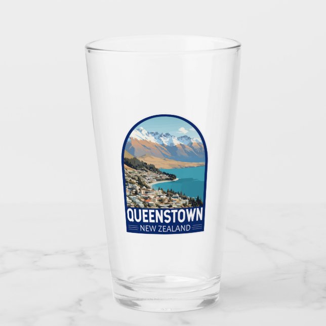 Queenstown New Zealand Travel Art Vintage Glass (Front)