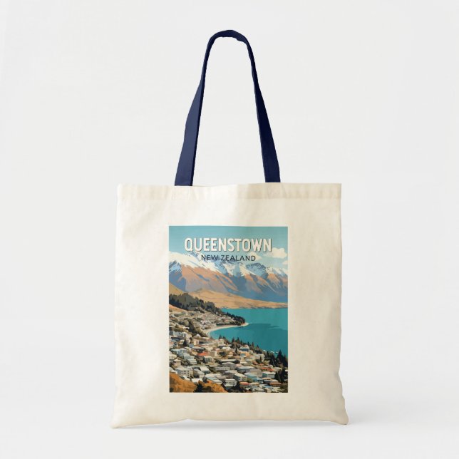Queenstown New Zealand Travel Art Vintage Tote Bag (Front)
