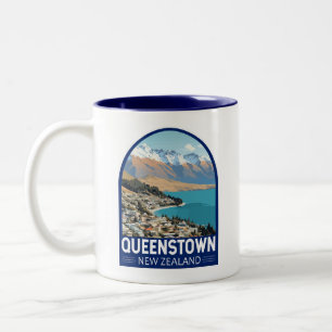 Queenstown New Zealand Travel Art Vintage Two-Tone Coffee Mug
