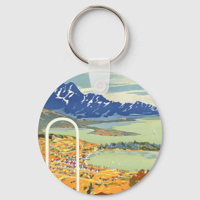 Queenstown, New Zealand Vintage Travel Key Ring (Front)