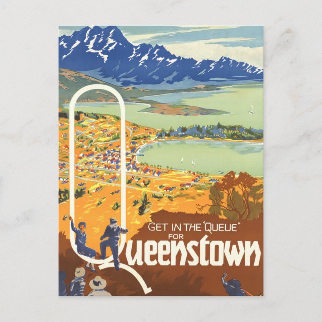 Queenstown, New Zealand Vintage Travel Postcard (Front)