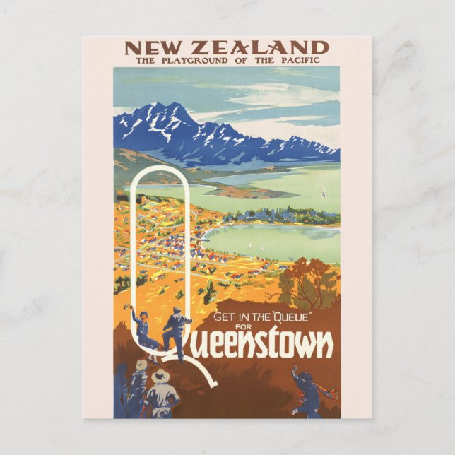 Queenstown, New Zealand Vintage Travel Postcard (Front)