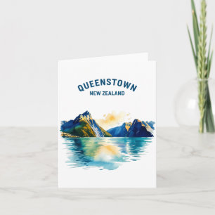 Queenstown New Zealand Vintage Watercolor Scenic T Card