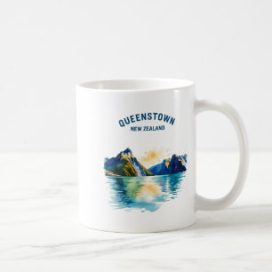 Queenstown New Zealand Vintage Watercolor Scenic T Coffee Mug