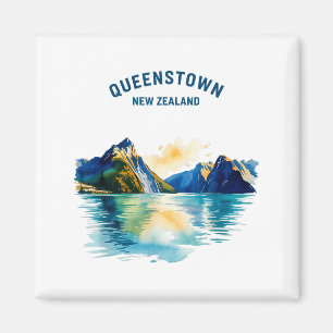 Queenstown New Zealand Vintage Watercolor Scenic T Magnet