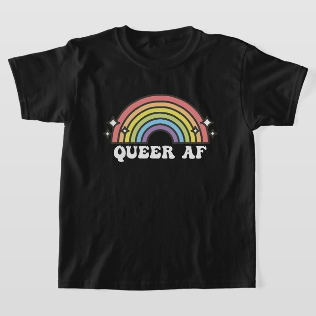 Queer AF Gay Pride Lesbian Trans Bisexual LGBTQ T-Shirt (Laydown)