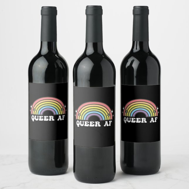 Queer AF Gay Pride Lesbian Trans Bisexual LGBTQ Wine Label (Bottles)