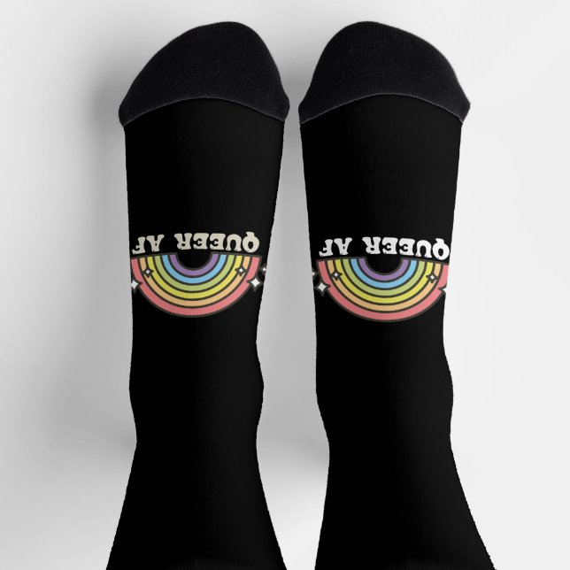 Queer AF Rainbow Gay Lesbian Trans Bisexual LGBTQ  Socks (Top)