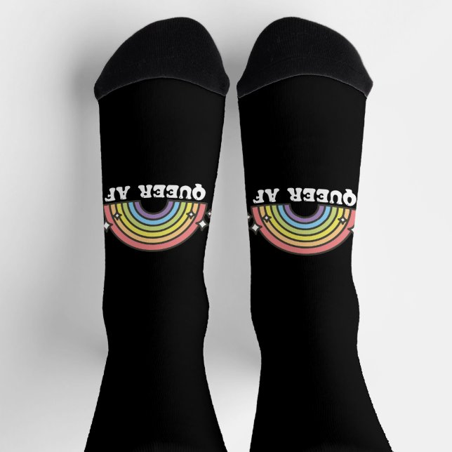 Queer AF Rainbow Gay Lesbian Trans Bisexual LGBTQ  Socks (Top)
