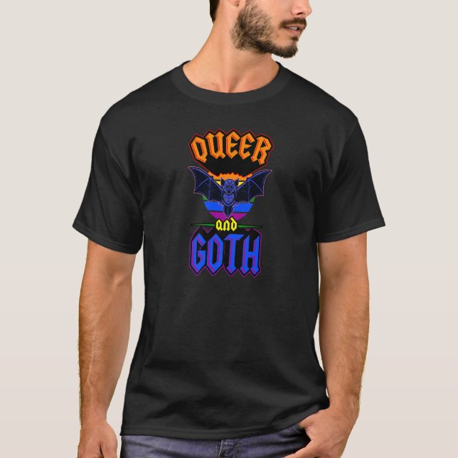 Queer And Goth Gothic Emo Bat  Gay Pride Lgbtq T-Shirt (Front)