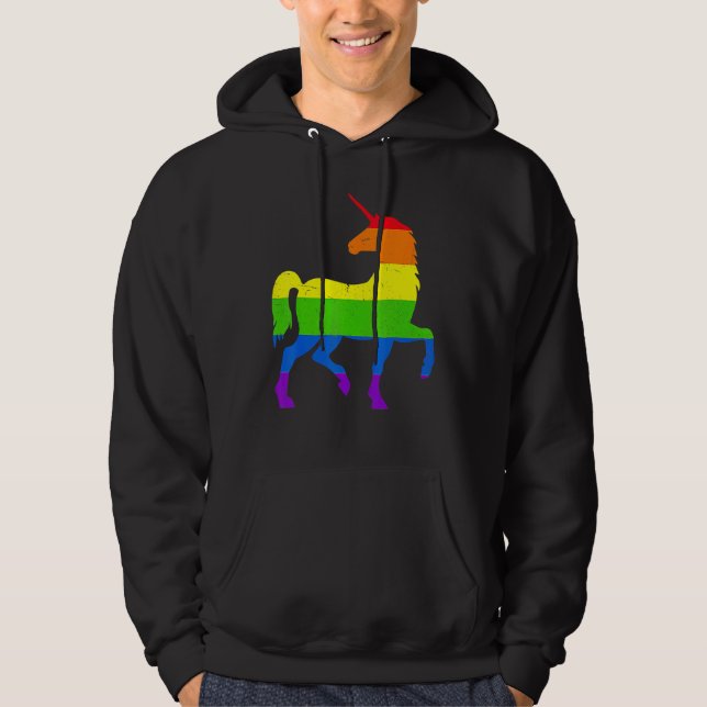 Queer Gay Pride Month Rainbow Flag Fantasy Unicorn Hoodie (Front)