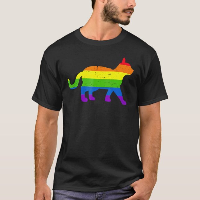 Queer Gay Pride Rainbow Flag Cat  Cat Owner LGBTQ T-Shirt (Front)