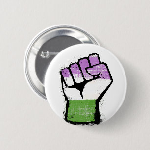 Queer / Genderqueer Pride Fist 6 Cm Round Badge