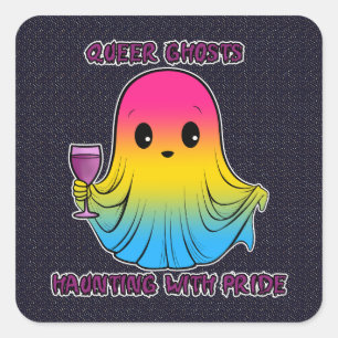 Queer Ghosts, Ghost in Pansexual Flag Colours Square Sticker