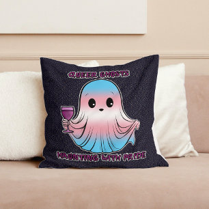 Queer Ghosts, Ghost in Transgender Flag Colours Cushion