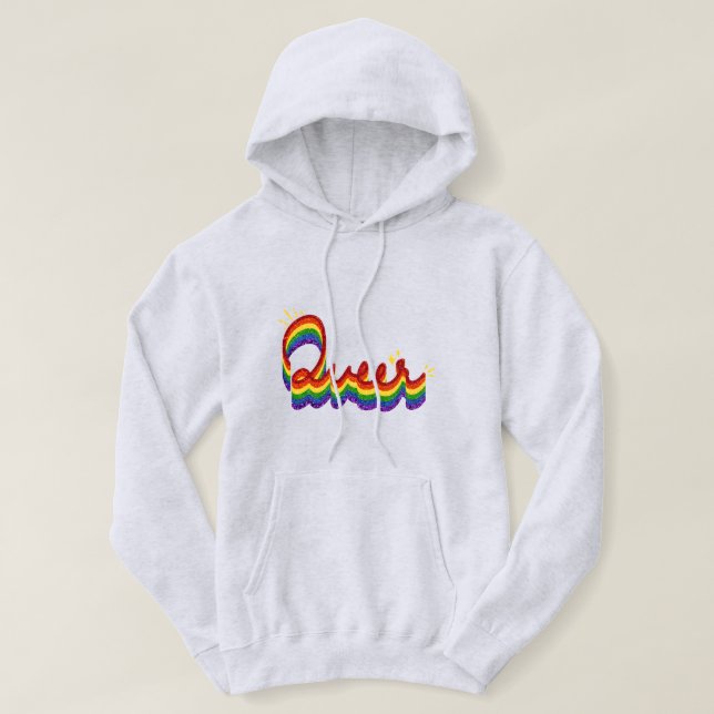Queer Glitter Pride Rainbow Hoodie (Design Front)