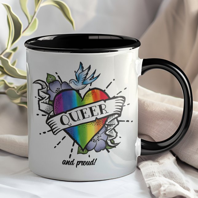 Queer Heart Tattoo Mug (Queer and proud, because you belong!)