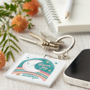 Queer Joy Always LGBTQ Pride Rainbow Moon Cute Key Ring