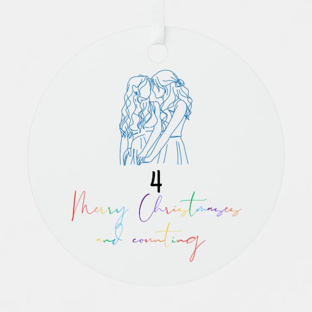 Queer Lesbian Couple Christmas Ornament (Blue) (Front)