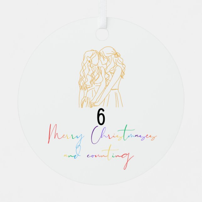 Queer Lesbian Couple Christmas Ornament (Yellow) (Front)