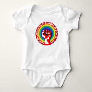 QUEER Liberation Through Socialism! LGBTQ+ Rights Baby Bodysuit