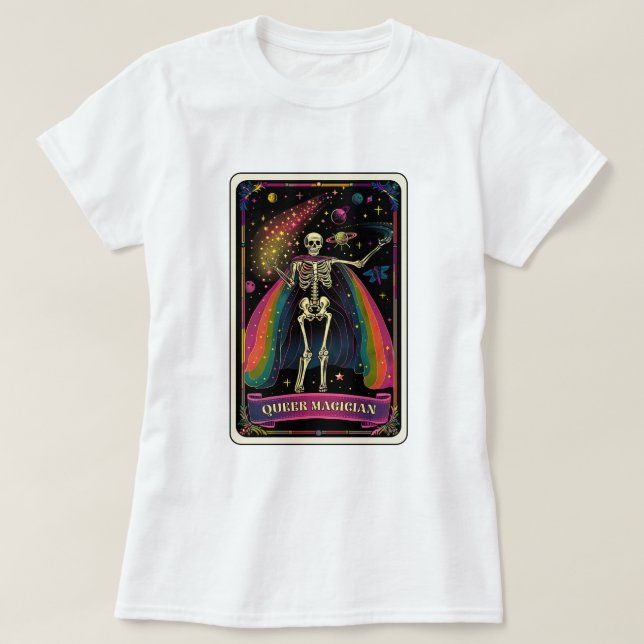 Queer Magician Skeleton Tarot T-Shirt (Design Front)