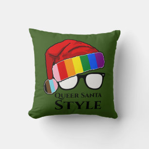 Queer Santa Style Hat and Sunglasses Throw Pillow