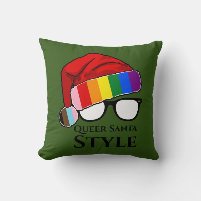 Queer Santa Style Hat and Sunglasses Throw Pillow (Front)