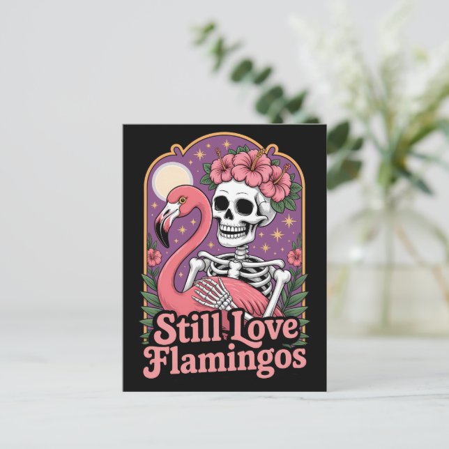 Queer Skeleton Flamingo Halloween Queen Postcard (Standing Front)