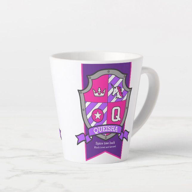 Queisha name meaning knight purple pink letter Q Latte Mug (Right Angle)