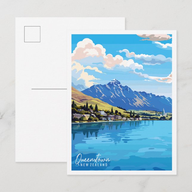 Quenstown New Zealand vintage travel illustration Postcard (Front/Back)