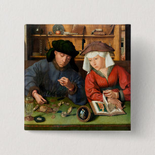 Quentin Matsys - The Moneylender and His Wife 15 Cm Square Badge