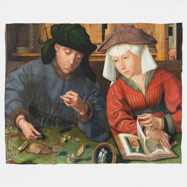 Quentin Matsys - The Moneylender and His Wife Fleece Blanket (Front (Horizontal))