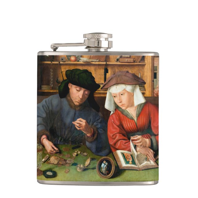 Quentin Matsys - The Moneylender and His Wife Hip Flask (Front)