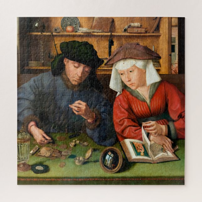 Quentin Matsys - The Moneylender and His Wife Jigsaw Puzzle (Vertical)